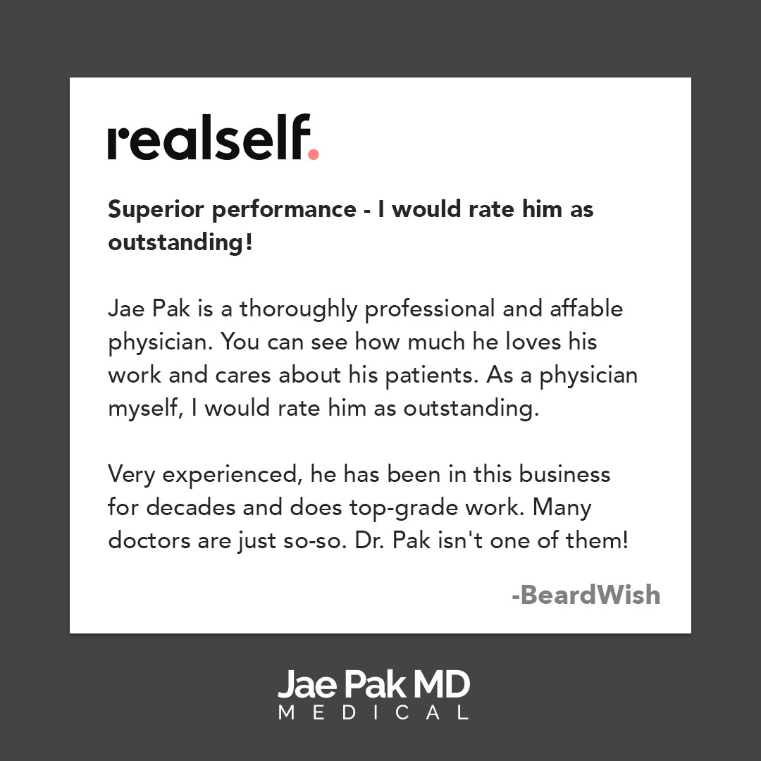 An image of a client review saying how wonderful Dr. Jae Pak services are